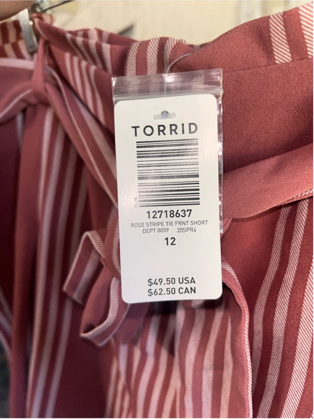 NWT Torrid Rose Stripe Tie Front High Rise Shorts Size 12 - Picture 5 of 7